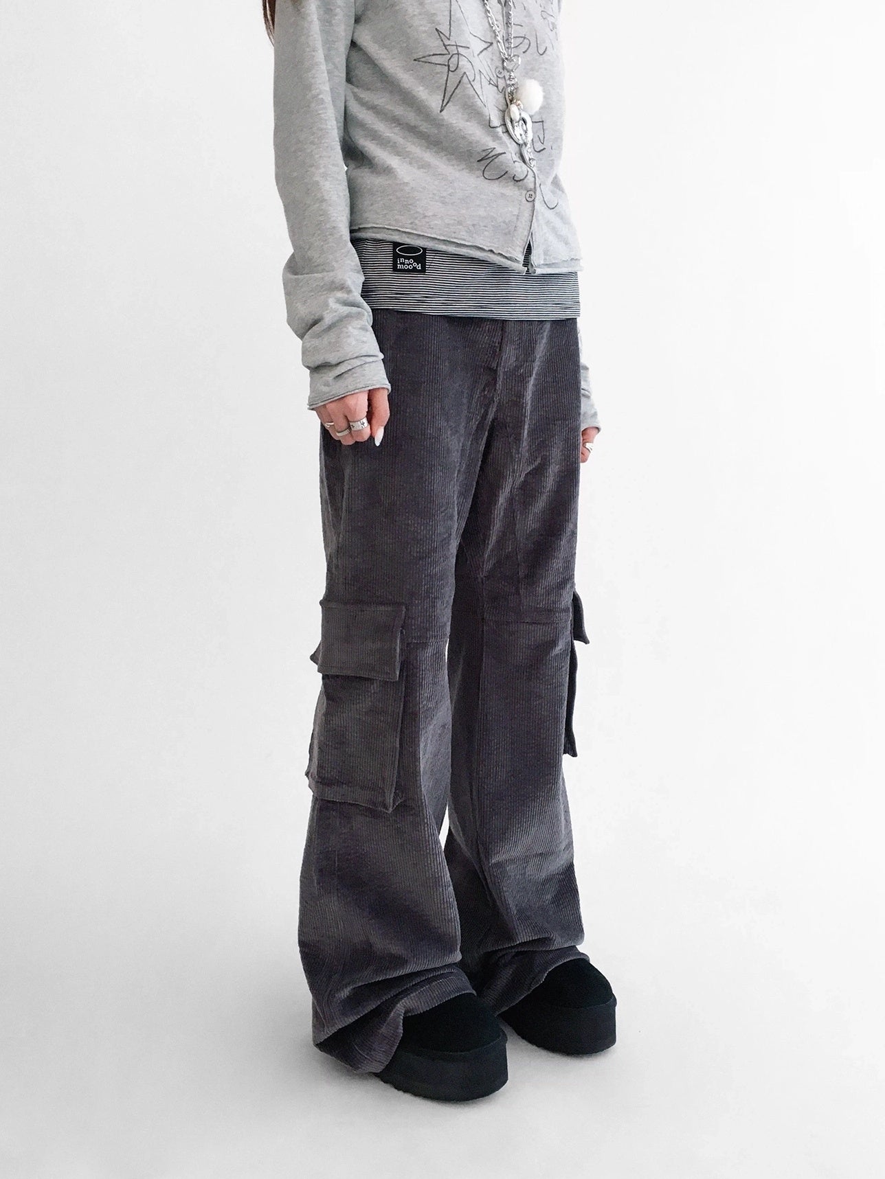 innomoood Soft Stretch Cotton Low Rise Flare With Pockets Zip Fly Casual Women Pants