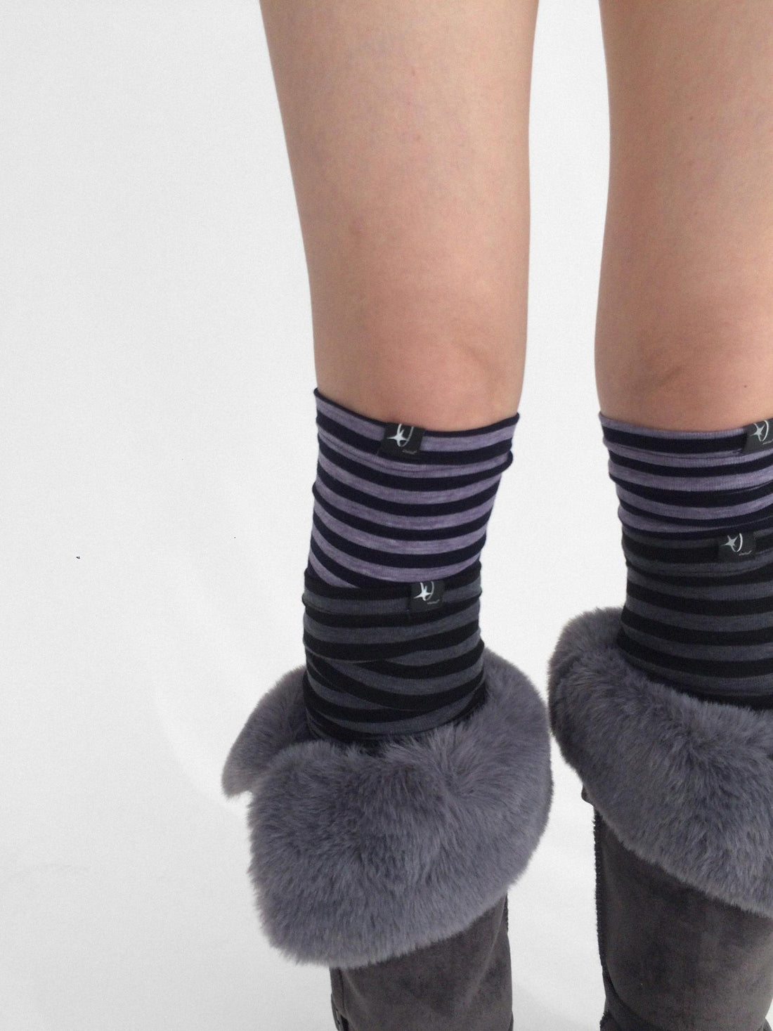 innomoood Soft Striped Unique Style Women One Size Versatile Purple Black Grey Socks