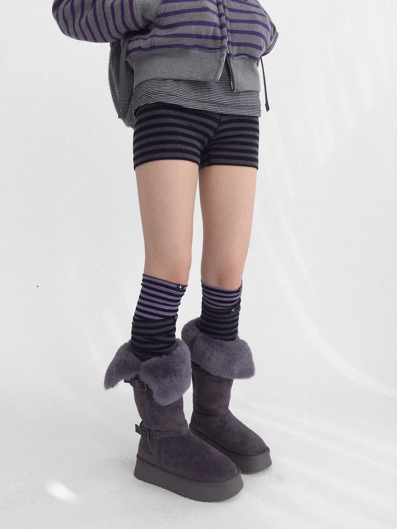 innomoood Soft Striped Unique Style Women One Size Versatile Purple Black Grey Socks