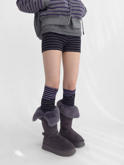 innomoood Soft Striped Unique Style Women One Size Versatile Purple Black Grey Socks