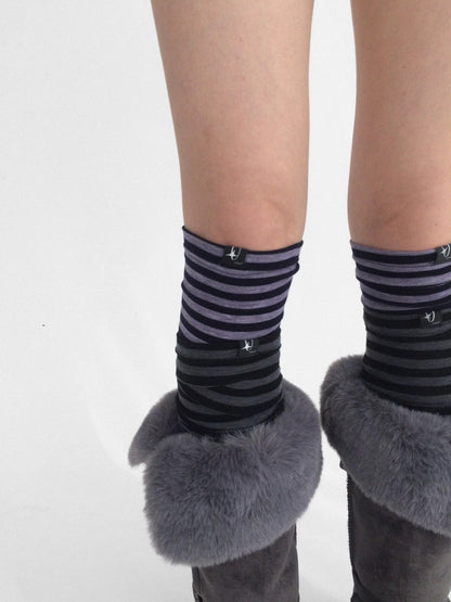 innomoood Soft Striped Unique Style Women One Size Versatile Purple Black Grey Socks