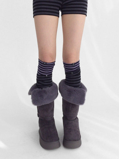 innomoood Soft Striped Unique Style Women One Size Versatile Purple Black Grey Socks