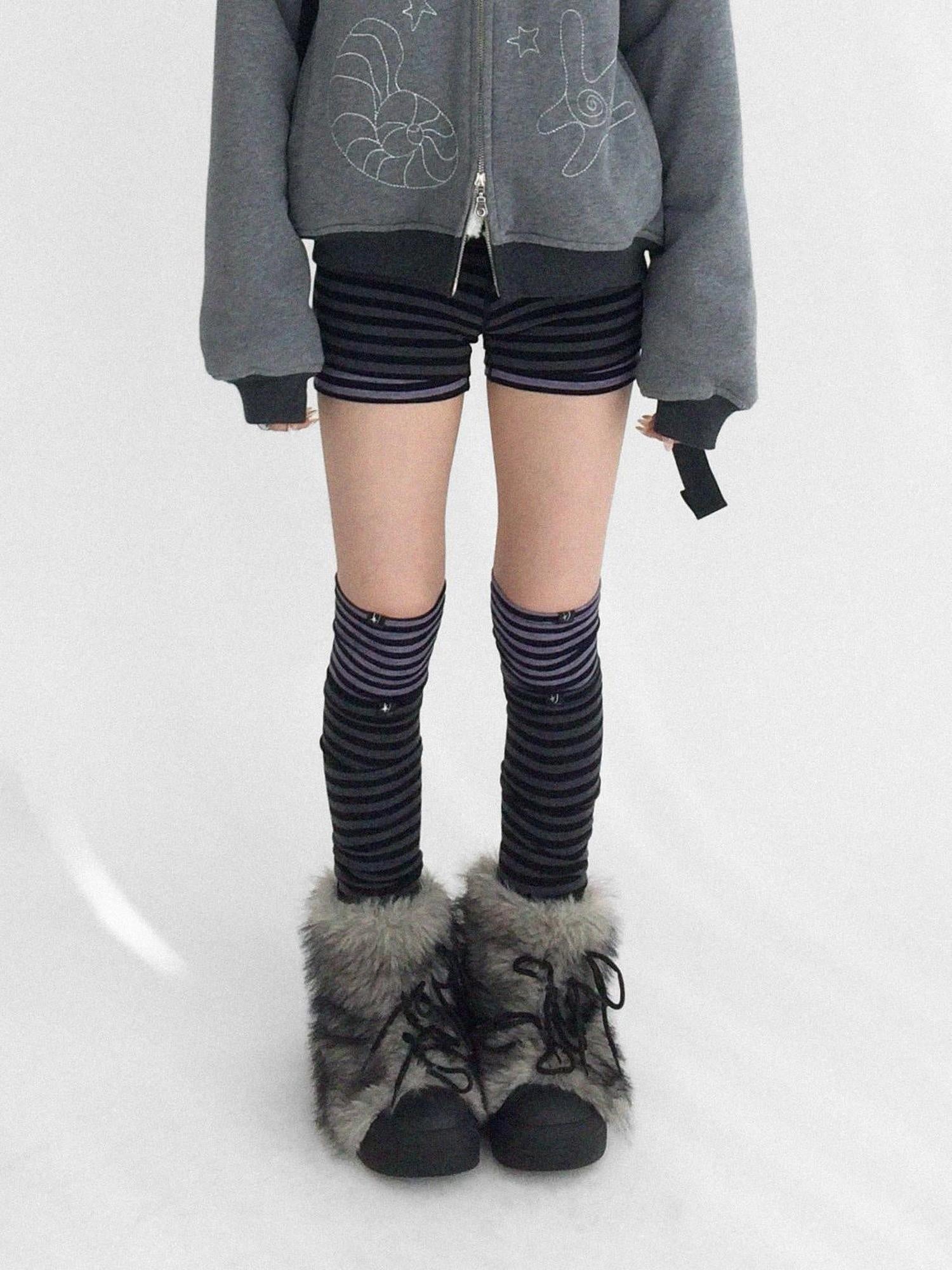 innomoood Soft Striped Unique Style Women One Size Versatile Purple Black Grey Socks