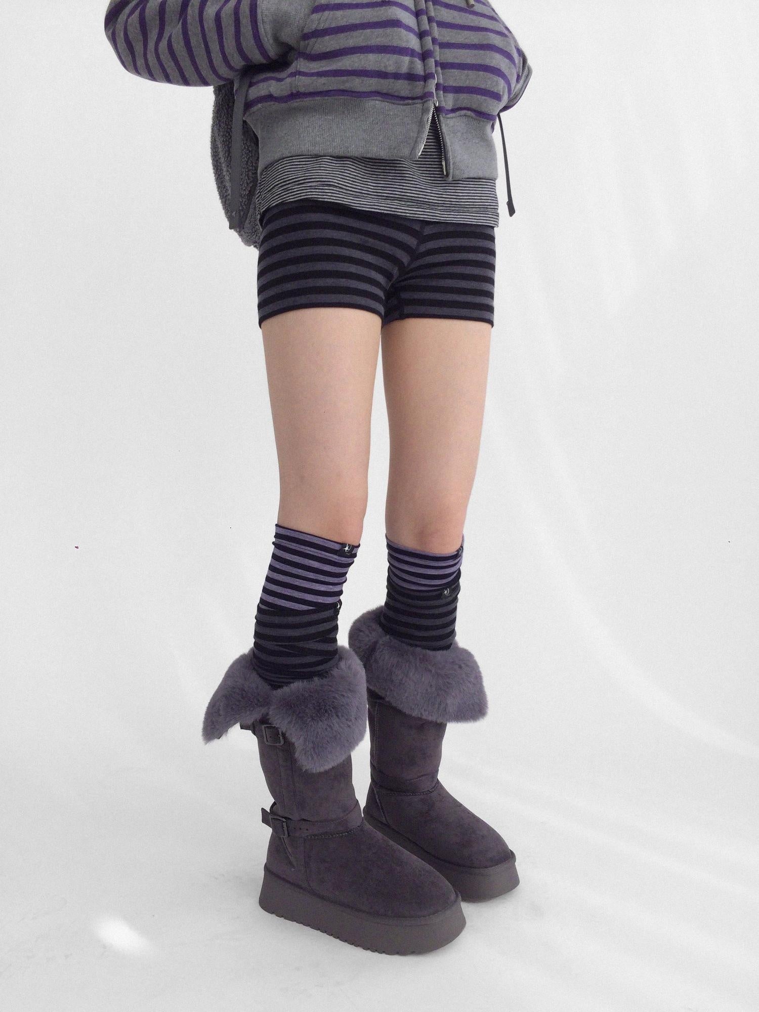 innomoood Soft Striped Unique Style Women One Size Versatile Purple Black Grey Socks