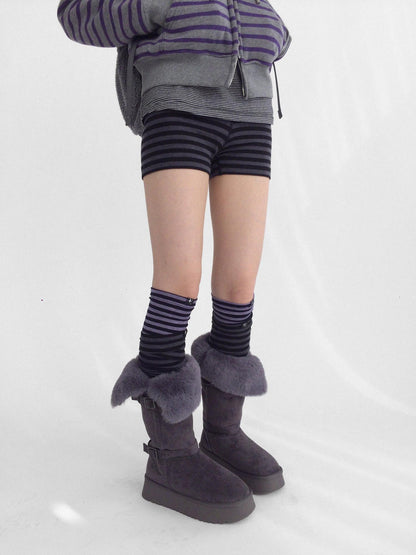 innomoood Soft Striped Unique Style Women One Size Versatile Purple Black Grey Socks