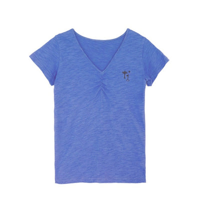 innomoood_Solid_Ruched_Embroidered_Key_V-neck_Women&
