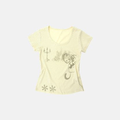 innomoood Stamp Polka Dot Print Vintage Wide Round Neck Women&