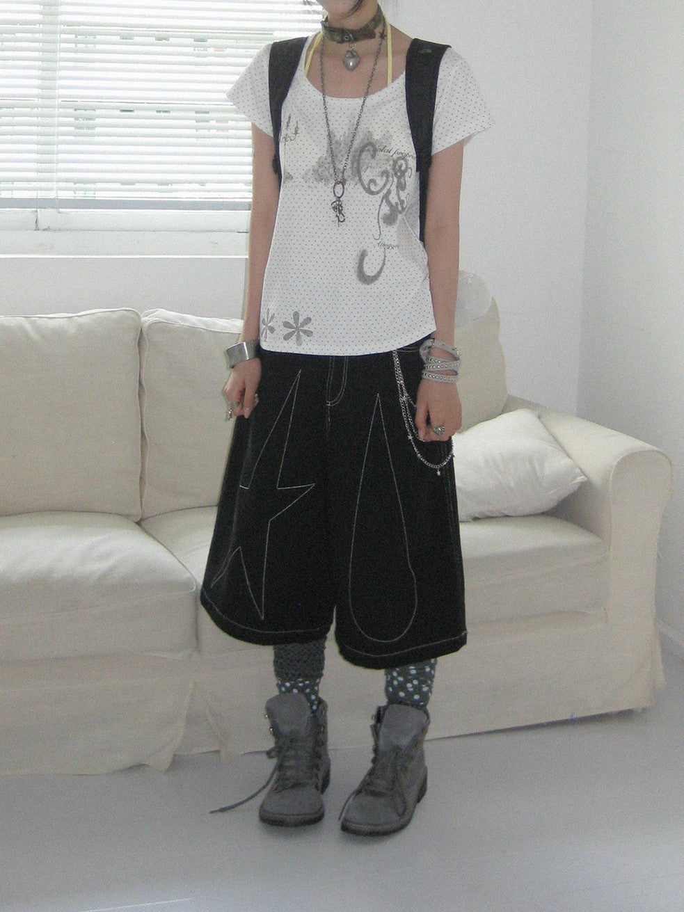 innomoood Stamp Polka Dot Print Vintage Wide Round Neck Women&