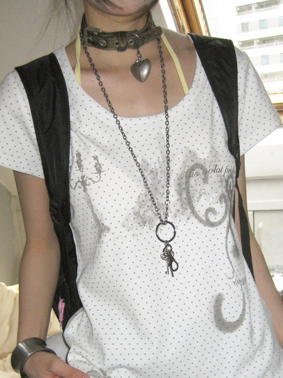 innomoood Stamp Polka Dot Print Vintage Wide Round Neck Women&