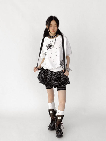 Star Drip Print Bubble Sleeve Tee