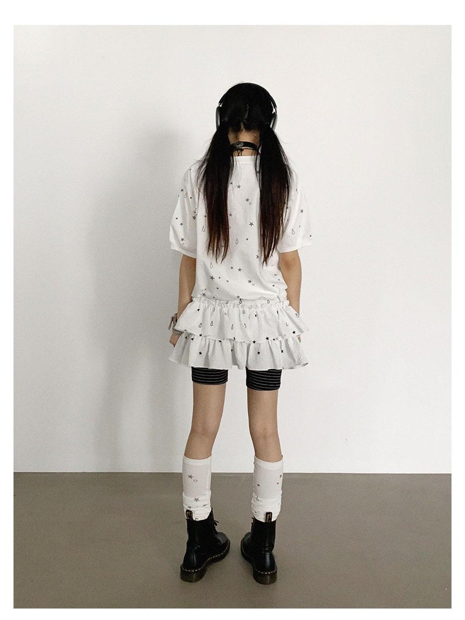 innomoood Star Drip Print Bubble Sleeve Tee