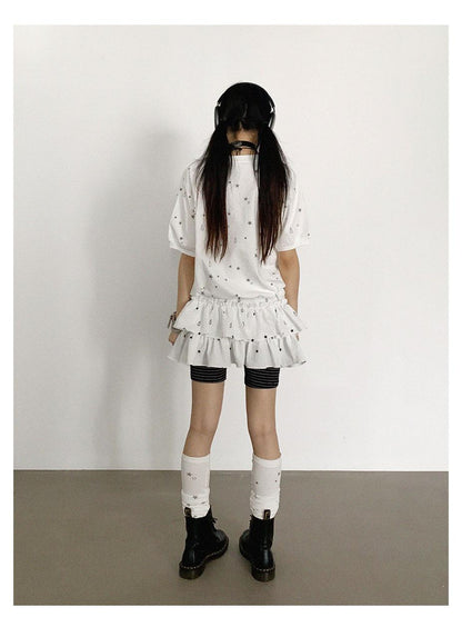innomoood Star Drip Print Bubble Sleeve Tee