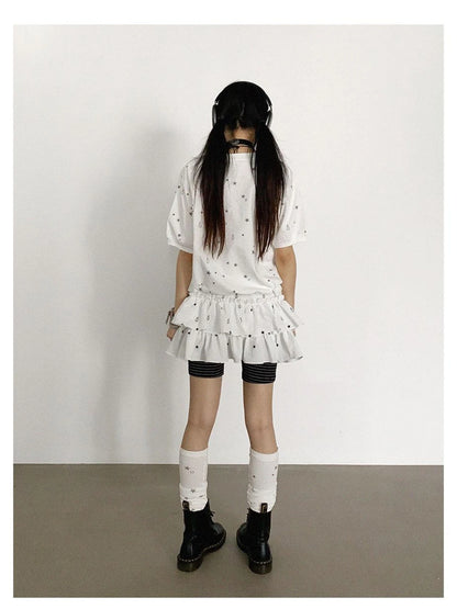 Star Drip Print Bubble Sleeve Tee