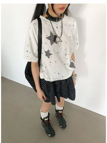 Star Drip Print Bubble Sleeve Tee