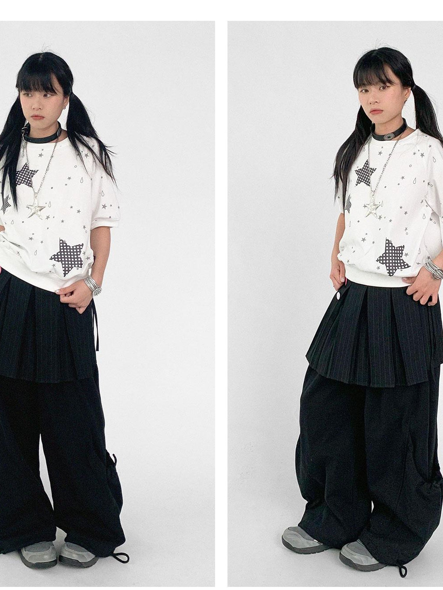 innomoood Star Drip Print Bubble Sleeve Tee