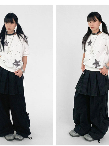 Star Drip Print Bubble Sleeve Tee