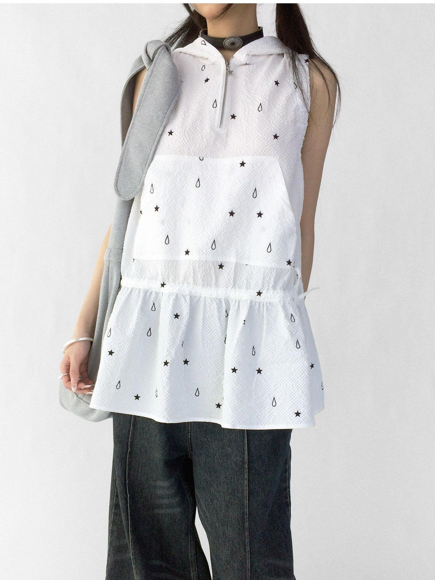 innomoood Star Drop Textured Sleeveless Smock Dress