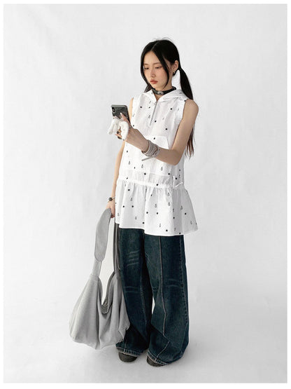 innomoood Star Drop Textured Sleeveless Smock Dress