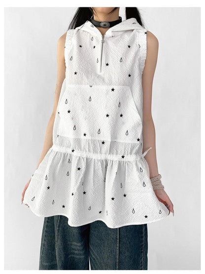 innomoood Star Drop Textured Sleeveless Smock Dress