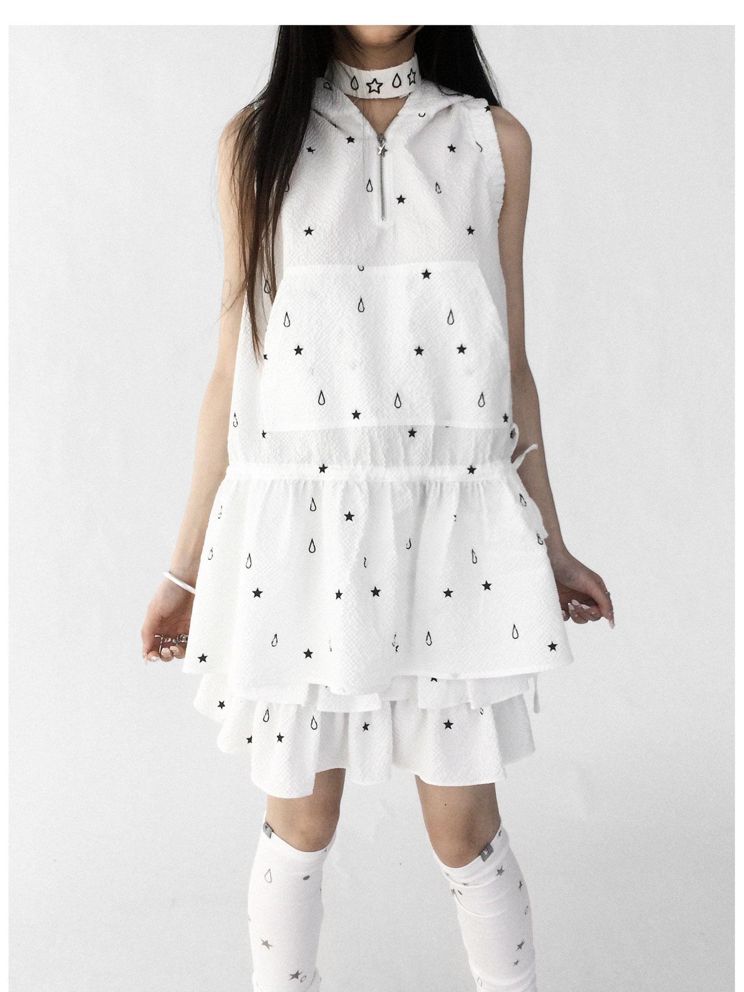innomoood Star Drop Textured Sleeveless Smock Dress
