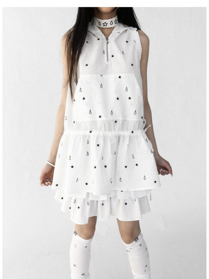 innomoood Star Drop Textured Sleeveless Smock Dress