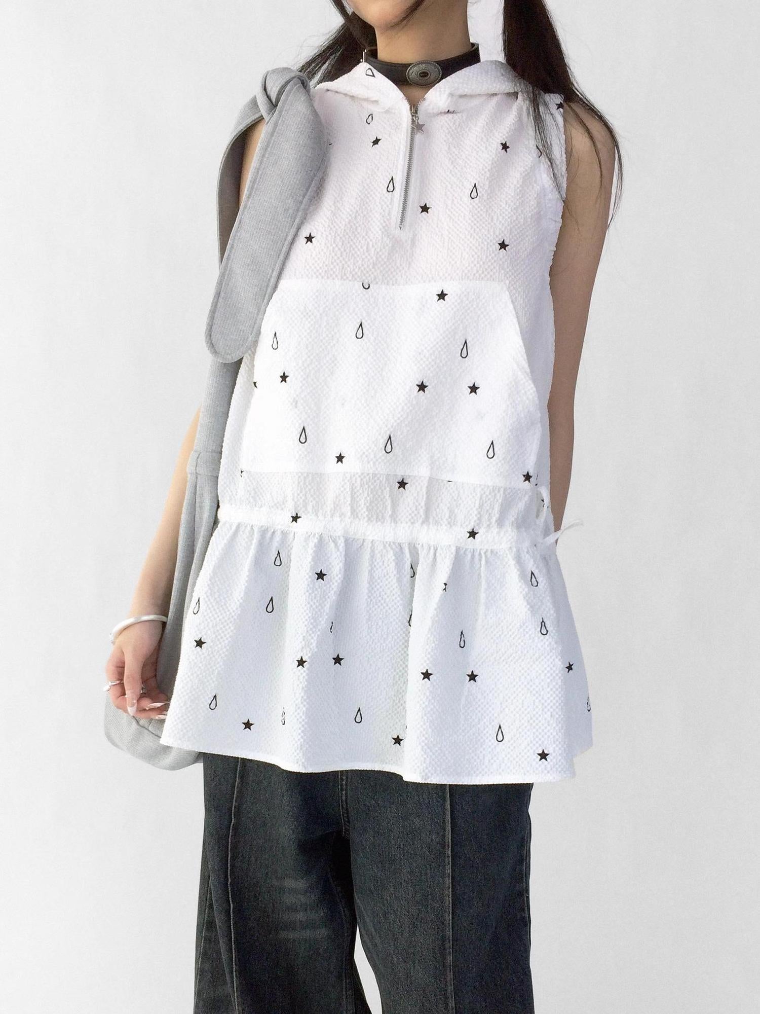 innomoood Star Drop Textured Sleeveless Smock Dress