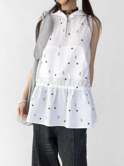 innomoood Star Drop Textured Sleeveless Smock Dress