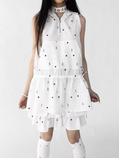 innomoood Star Drop Textured Sleeveless Smock Dress