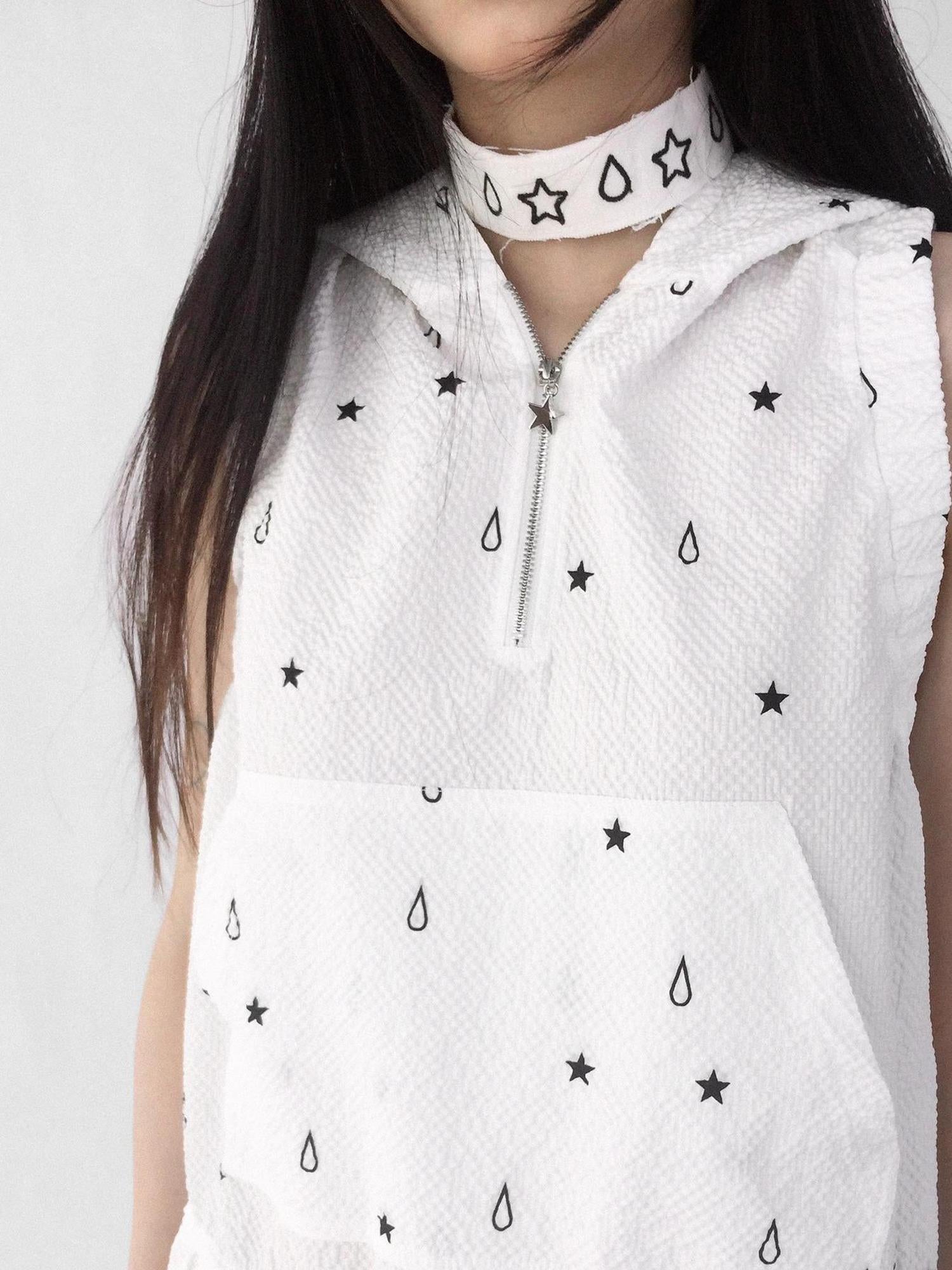 innomoood Star Drop Textured Sleeveless Smock Dress