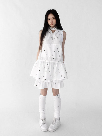 innomoood Star Drop Textured Sleeveless Smock Dress