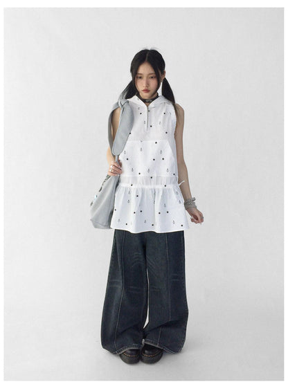 innomoood Star Drop Textured Sleeveless Smock Dress
