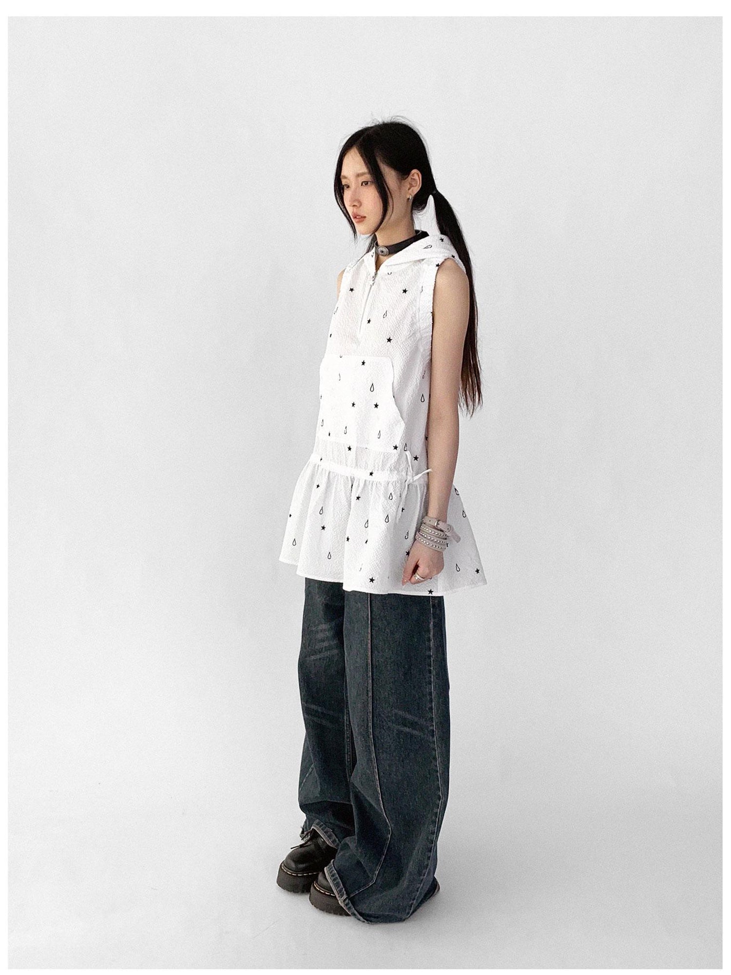 innomoood Star Drop Textured Sleeveless Smock Dress