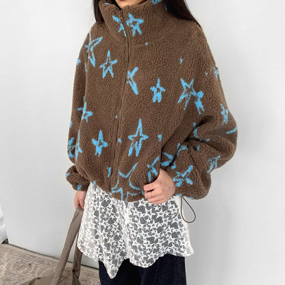 innomoood_Star_Embroidered_Collar_Scarf_Shearling_Cropped_Jacket_MISSTT