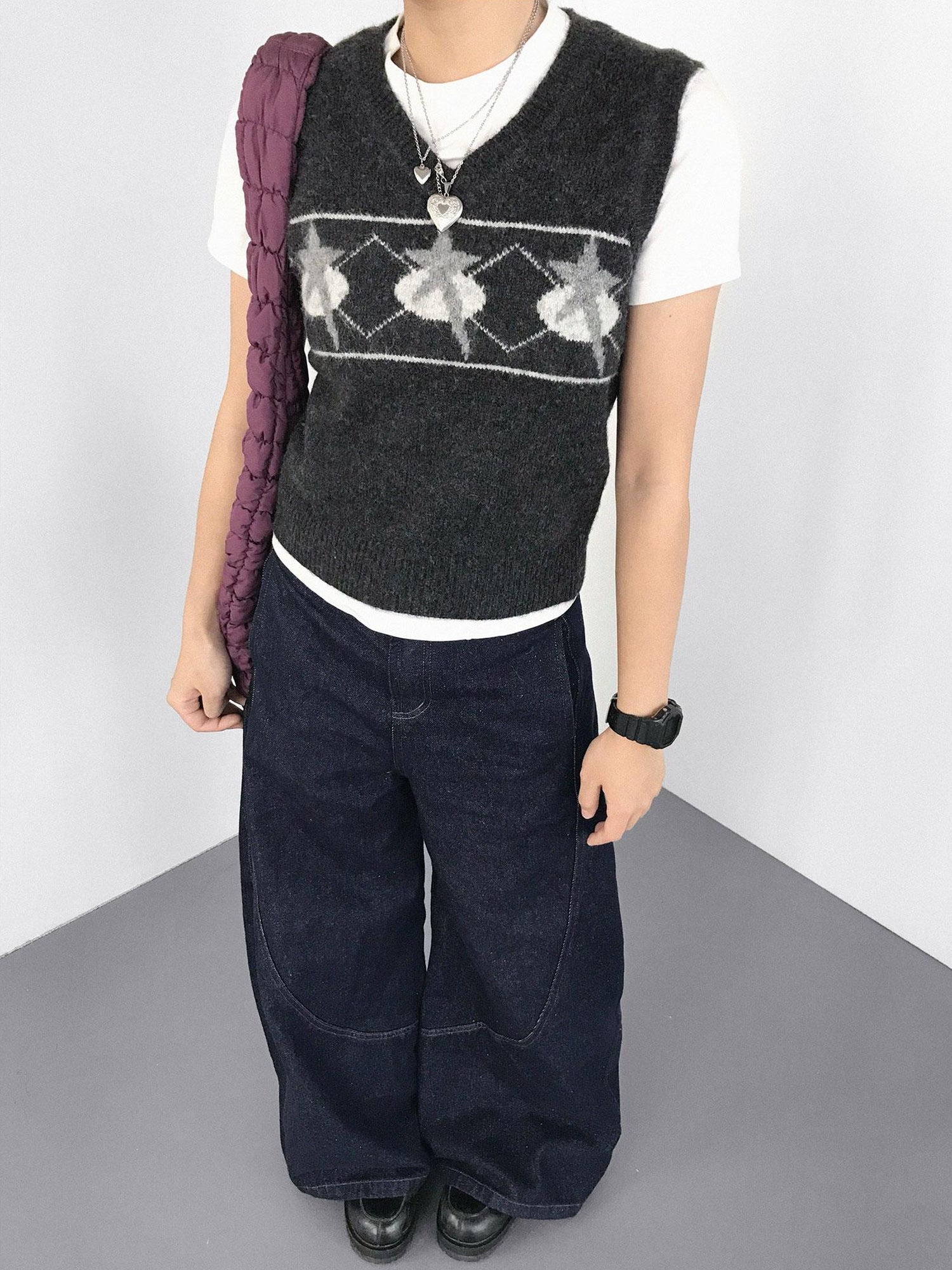 innomoood Star Jacquard Wool Blend Vest
