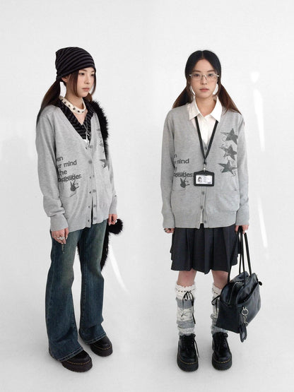 innomoood Star Print Cartoon V-neck Loose Fit Long Sleeve Women&