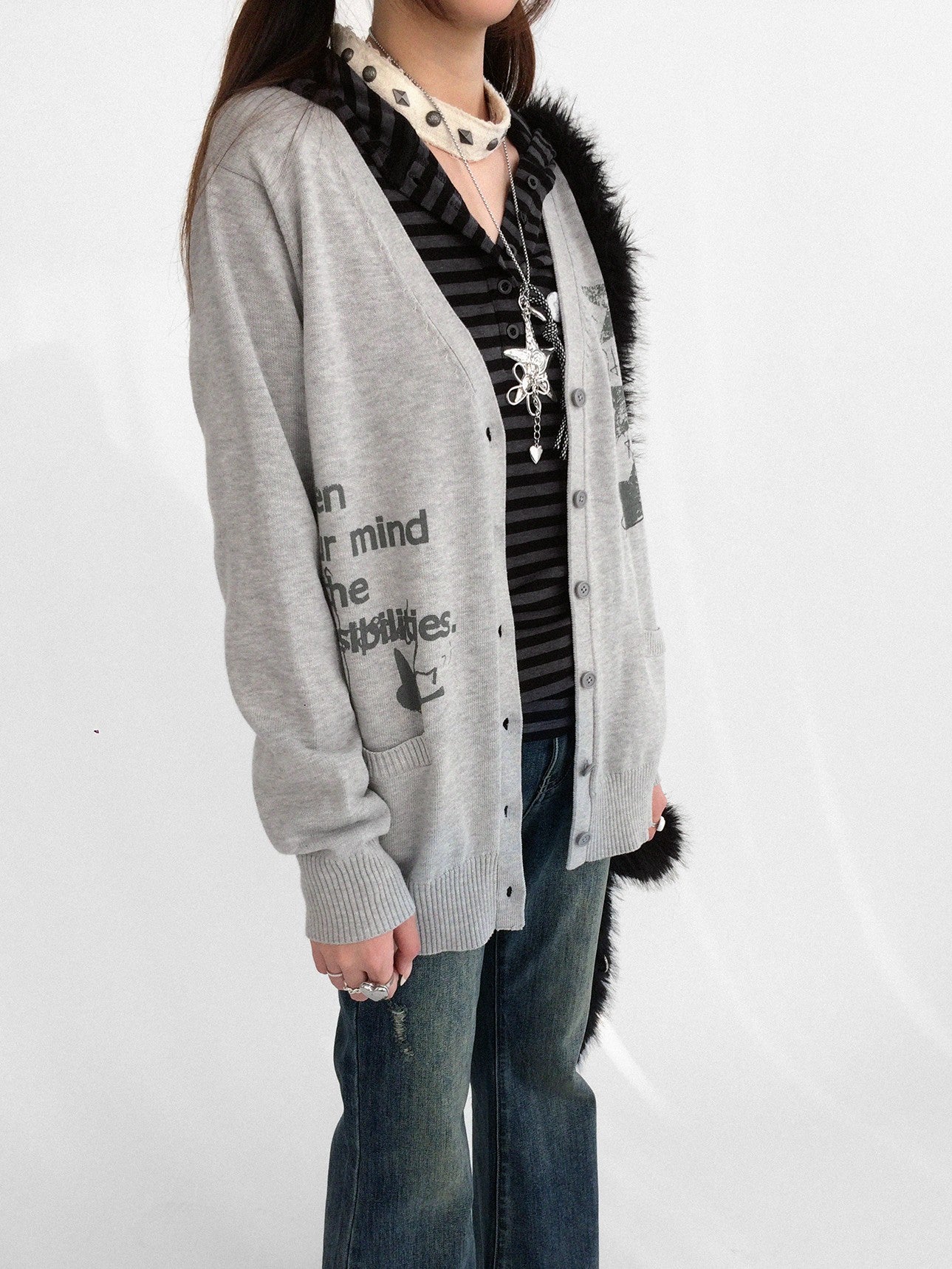 innomoood Star Print Cartoon V-neck Loose Fit Long Sleeve Women&