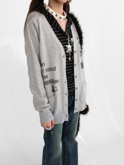 innomoood Star Print Cartoon V-neck Loose Fit Long Sleeve Women&