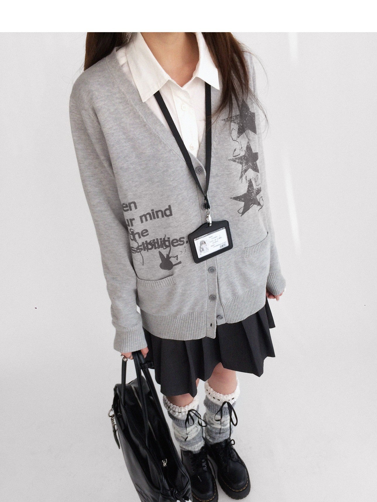innomoood Star Print Cartoon V-neck Loose Fit Long Sleeve Women&
