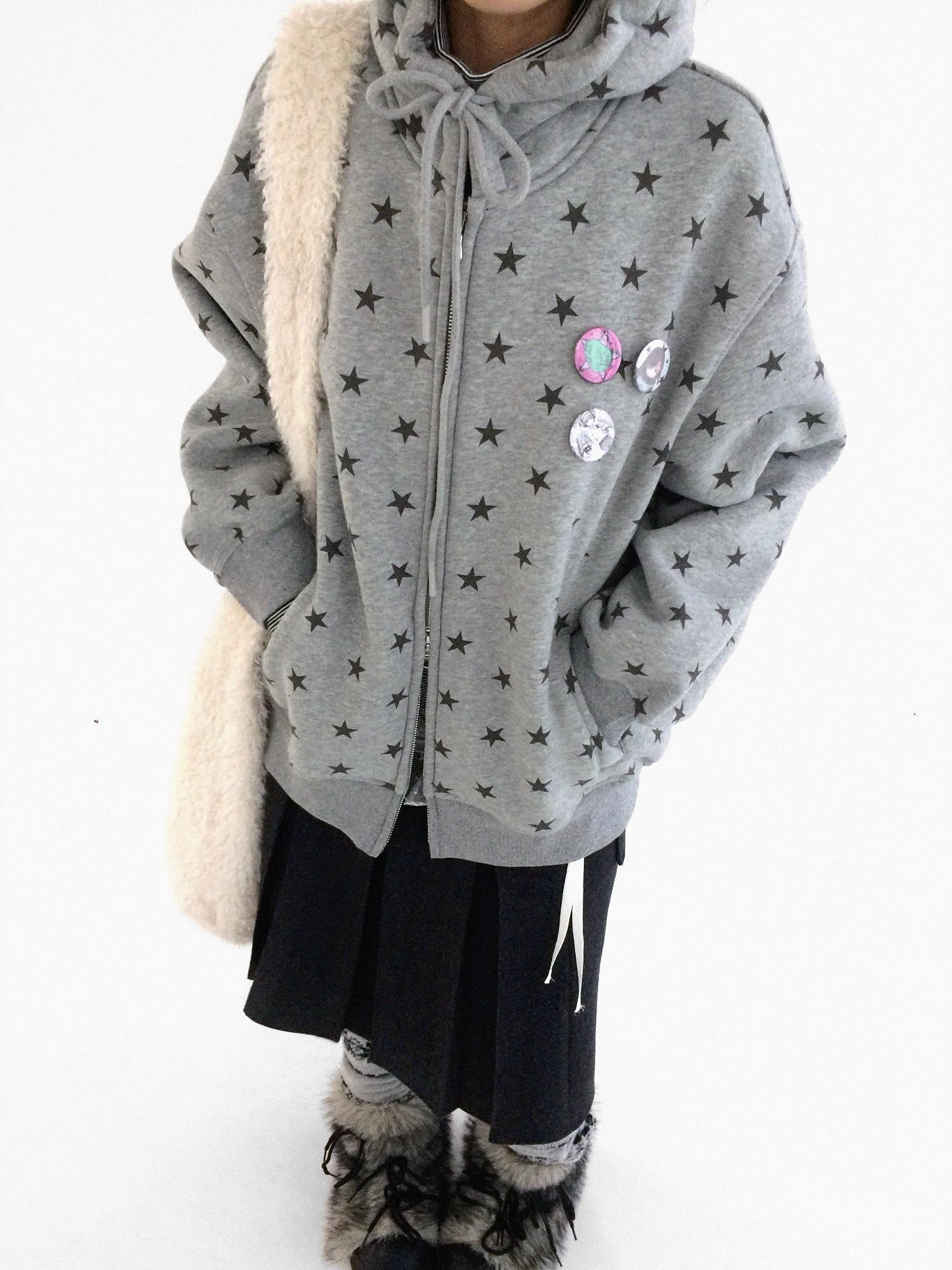 innomoood Star Print Relaxed Fit Pullover Women Soft Fabric Casual Hoodies