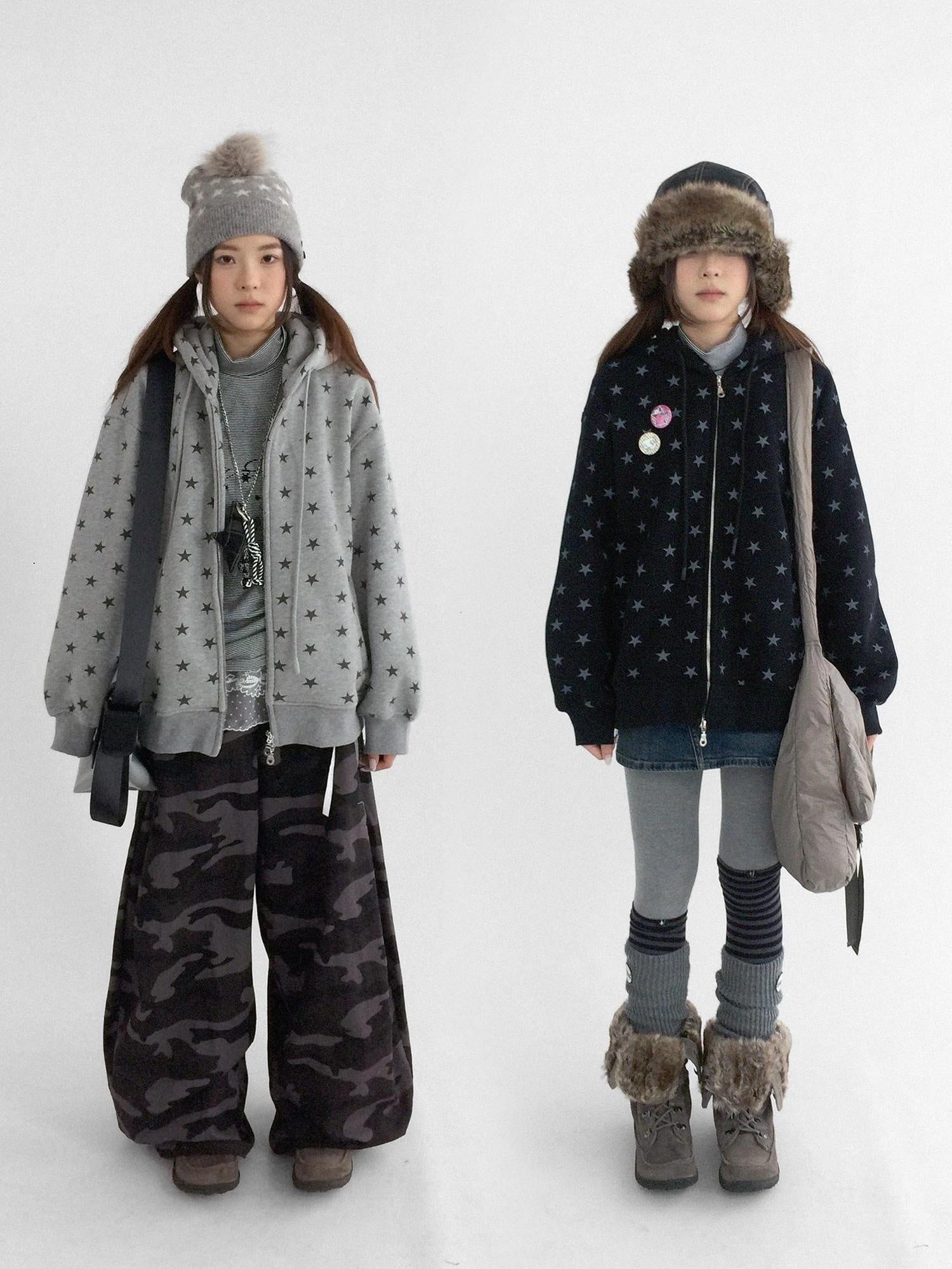 innomoood Star Print Relaxed Fit Pullover Women Soft Fabric Casual Hoodies