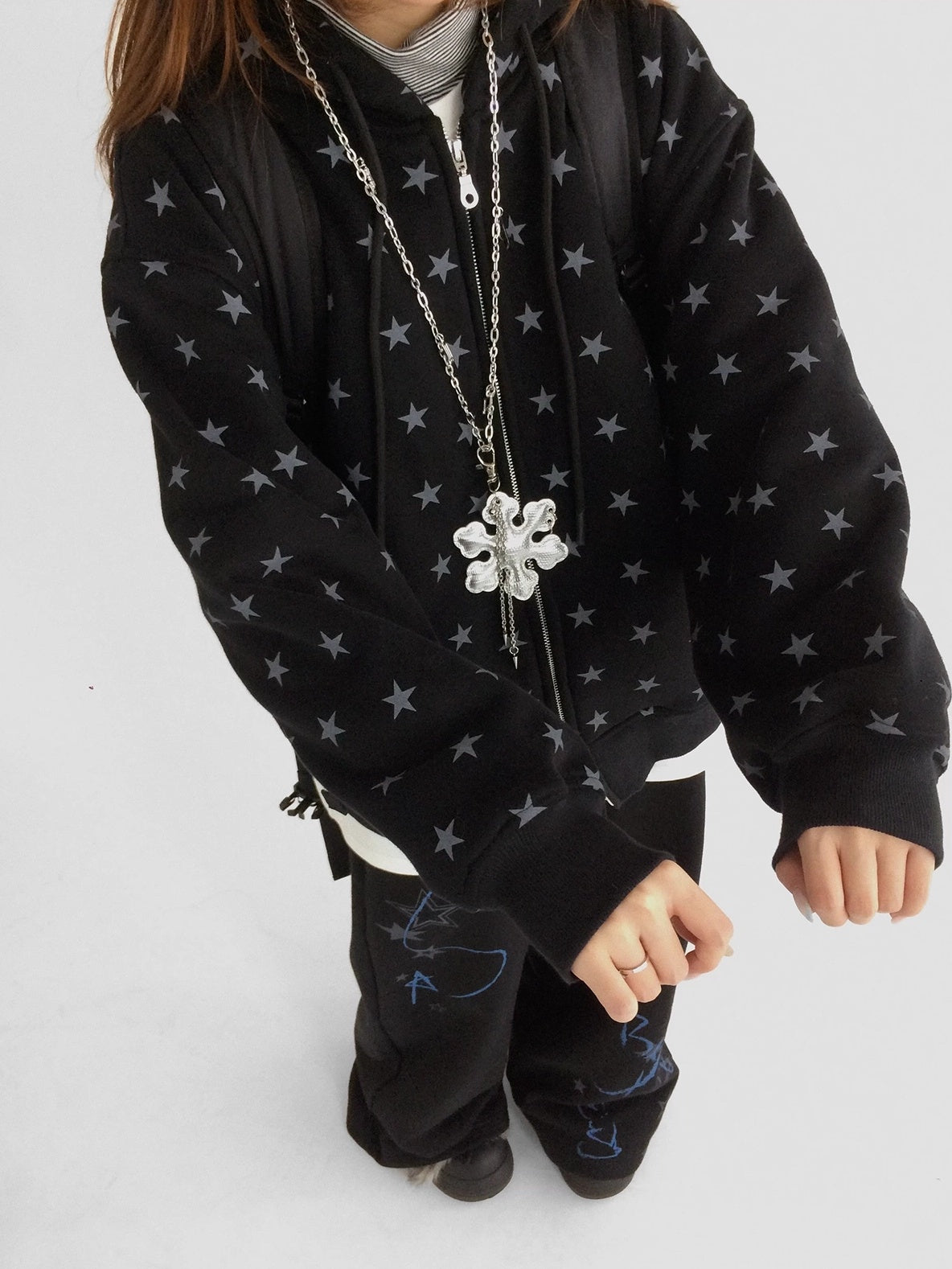 innomoood Star Print Relaxed Fit Pullover Women Soft Fabric Casual Hoodies