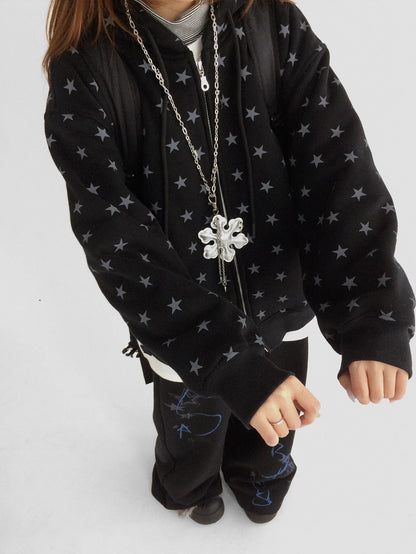 innomoood Star Print Relaxed Fit Pullover Women Soft Fabric Casual Hoodies