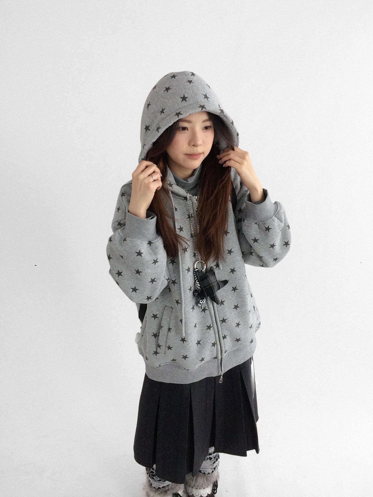 innomoood Star Print Relaxed Fit Pullover Women Soft Fabric Casual Hoodies
