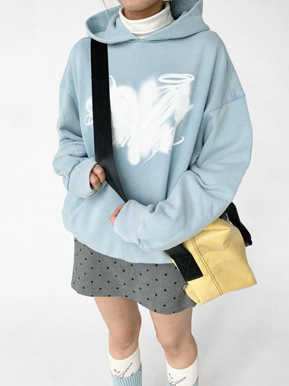 Star Rail Dyed Heart Print Washed Oversized Hoodie