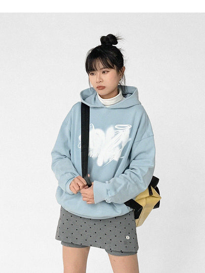 innomoood Star Rail Dyed Heart Print Washed Oversized Hoodie