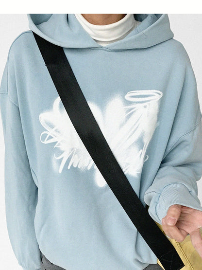 Star Rail Dyed Heart Print Washed Oversized Hoodie