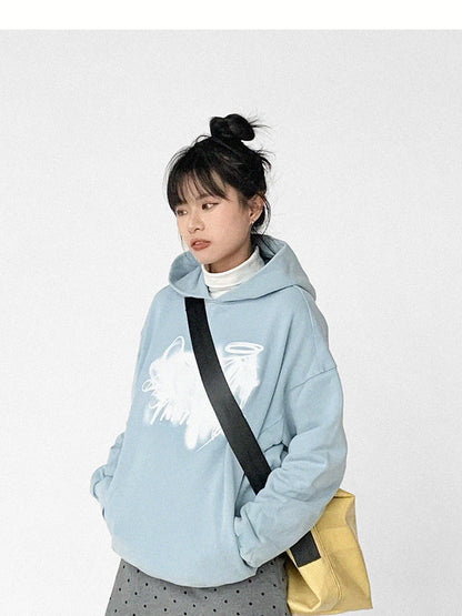 Star Rail Dyed Heart Print Washed Oversized Hoodie