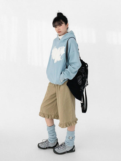 Star Rail Dyed Heart Print Washed Oversized Hoodie