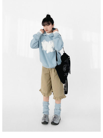innomoood Star Rail Dyed Heart Print Washed Oversized Hoodie