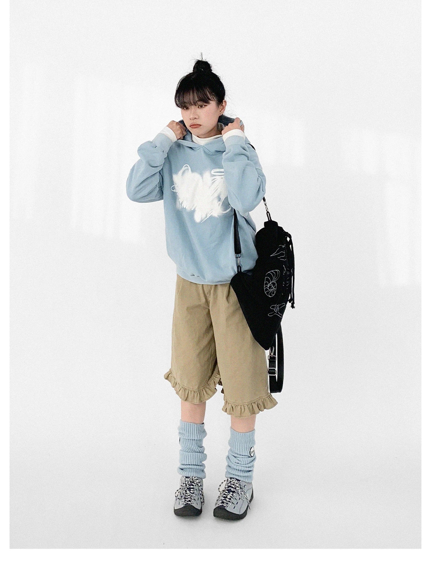 Star Rail Dyed Heart Print Washed Oversized Hoodie